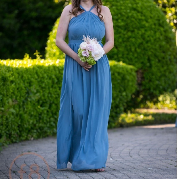 #Levkoff Halter Neck Chiffon Gown - Slate - Picture 1 of 5